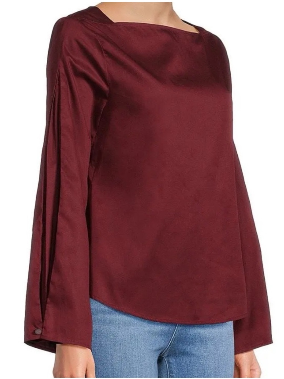 Harshman Liora Blouse Pleated Sleeves Burgundy L